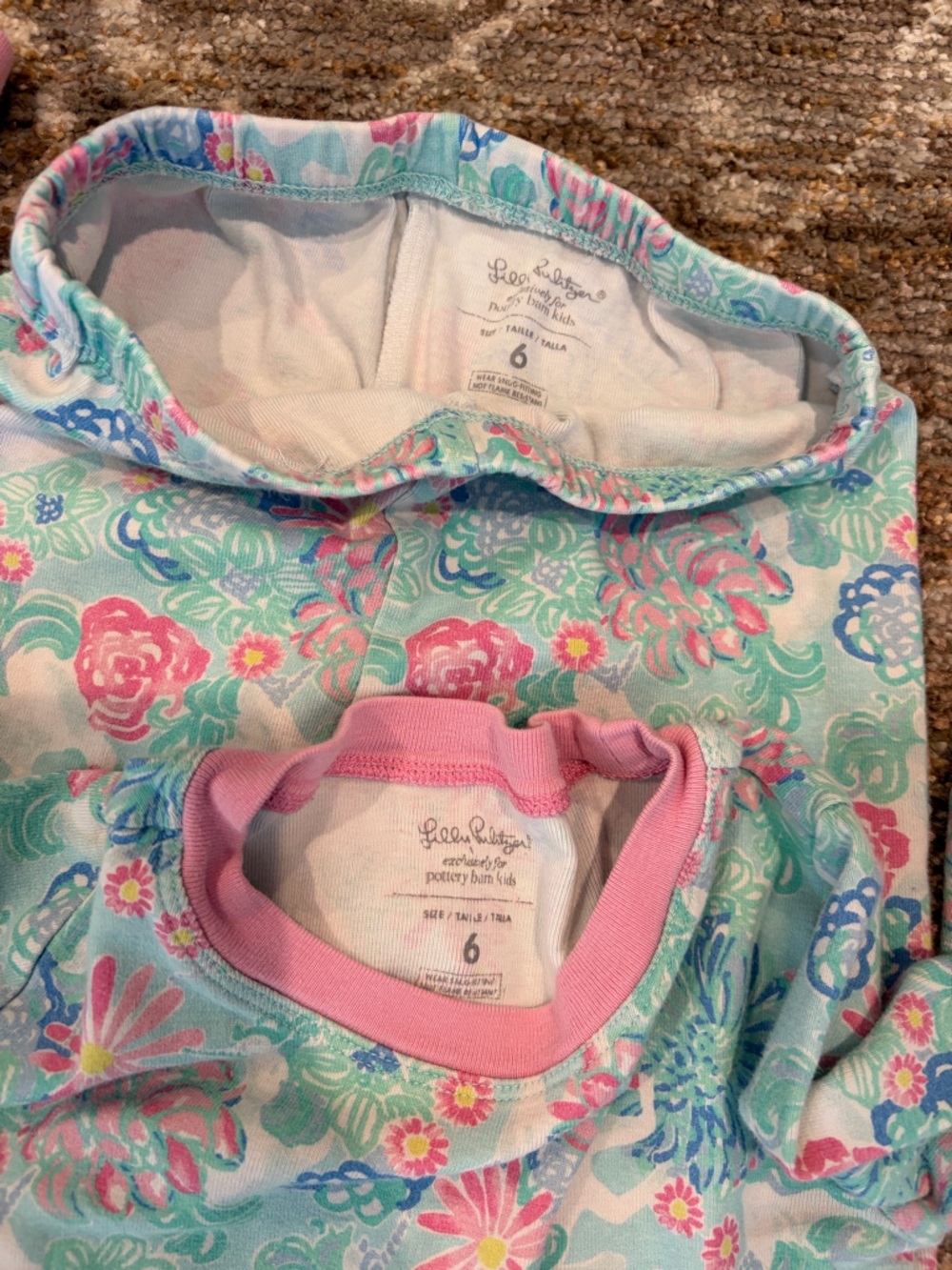 Lily Pulitzer Pottery Barn Kids Blue Pink Floral Pajama Set Size 6 - Picture 5 of 6